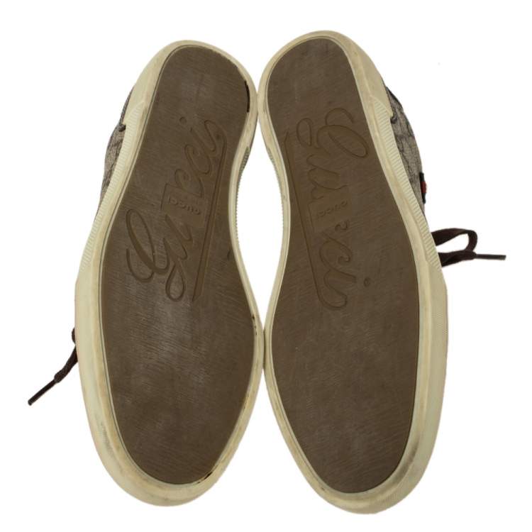 Pre Owned Gucci Brown GG Supreme Canvas And Leather Barcelona Low Top Sneakers Size 37