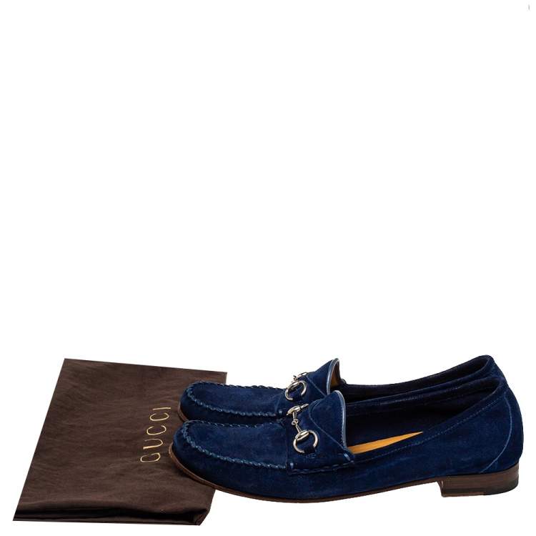 مملوكة مسبقًا Gucci Blue Suede Horsebit Slip On Loafers Size 39.5