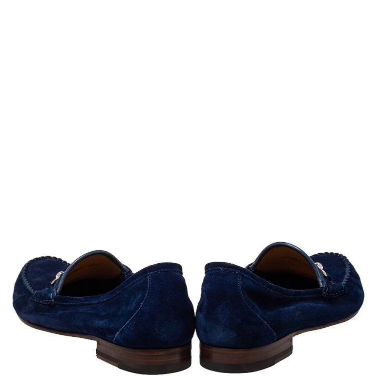 مملوكة مسبقًا Gucci Blue Suede Horsebit Slip On Loafers Size 39.5