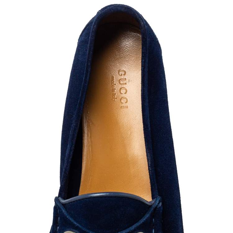 مملوكة مسبقًا Gucci Blue Suede Horsebit Slip On Loafers Size 39.5