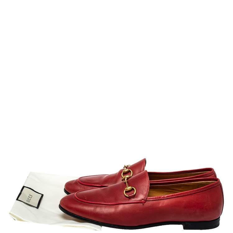 Pre Owned Gucci Red Leather Horsebit  Slip On Loafers Size 38