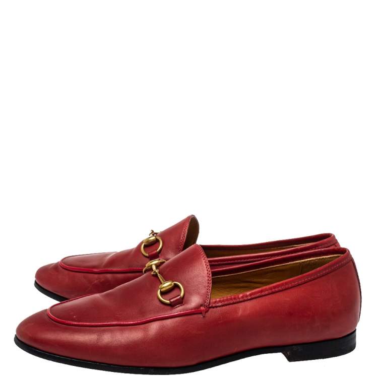 Pre Owned Gucci Red Leather Horsebit  Slip On Loafers Size 38