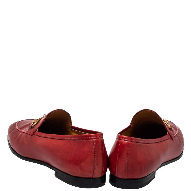 Pre Owned Gucci Red Leather Horsebit  Slip On Loafers Size 38