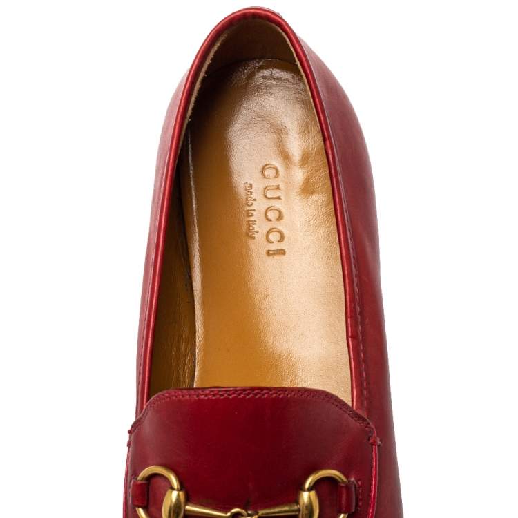 Pre Owned Gucci Red Leather Horsebit  Slip On Loafers Size 38
