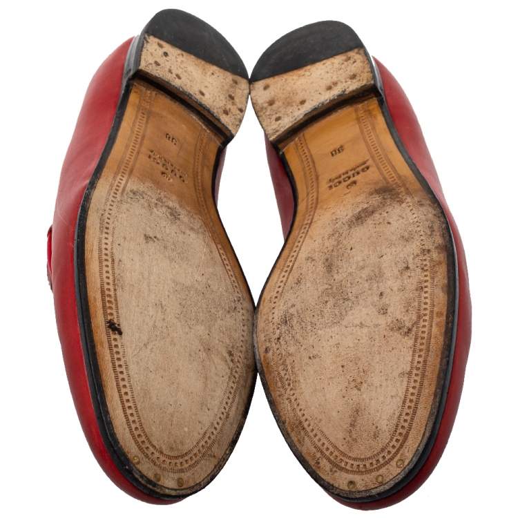 Pre Owned Gucci Red Leather Horsebit  Slip On Loafers Size 38