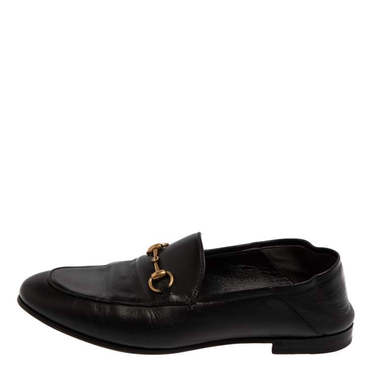 Pre Owned Gucci Black Leather Brixton Horsebit Slip On Loafers Size 37.5