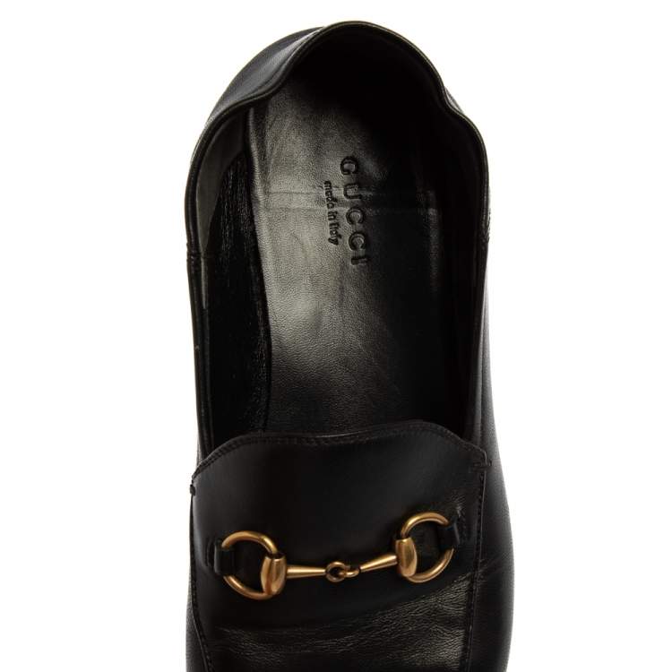 Pre Owned Gucci Black Leather Brixton Horsebit Slip On Loafers Size 37.5