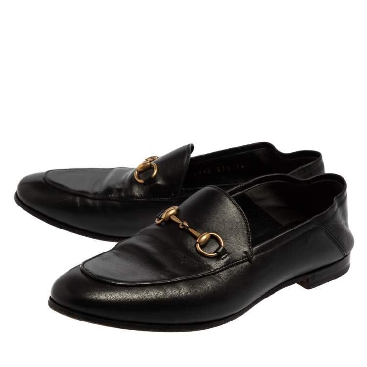 Pre Owned Gucci Black Leather Brixton Horsebit Slip On Loafers Size 37.5