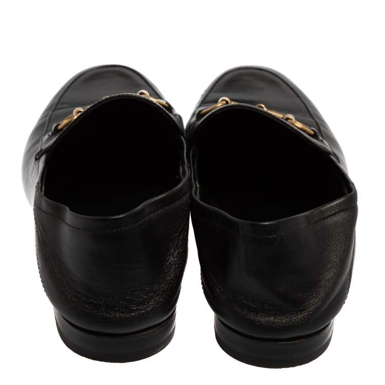 Pre Owned Gucci Black Leather Brixton Horsebit Slip On Loafers Size 37.5