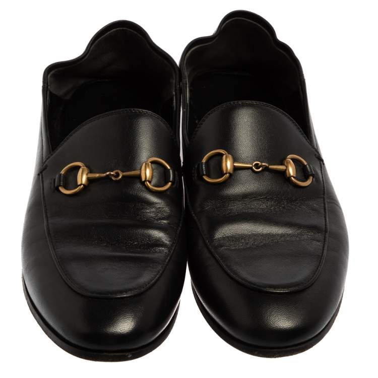 Pre Owned Gucci Black Leather Brixton Horsebit Slip On Loafers Size 37.5