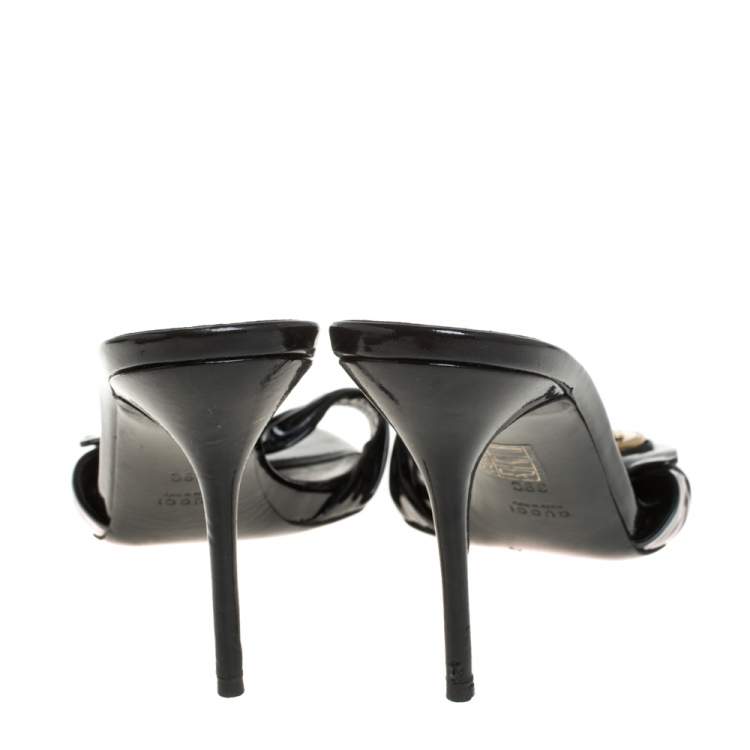 Pre Owned Gucci Black Patent Leather Hysteria Slide Sandals Size 39