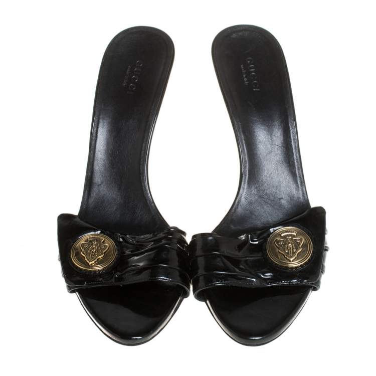 Pre Owned Gucci Black Patent Leather Hysteria Slide Sandals Size 39