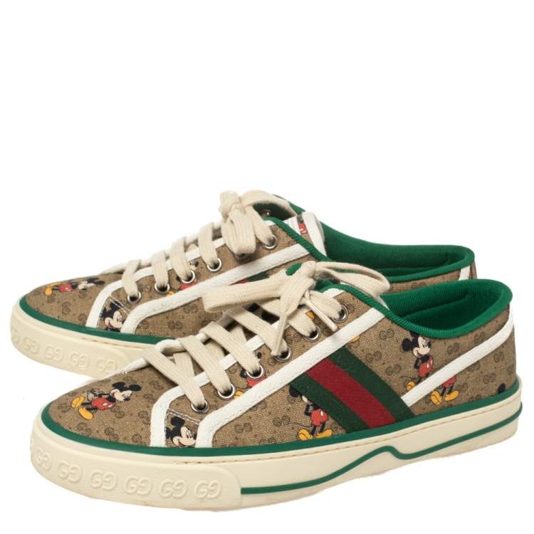 مملوكة مسبقًا Gucci Brown Coated Canvas Disney Edition Low Top Sneakers Size 38