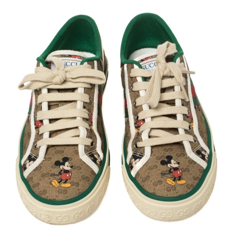 مملوكة مسبقًا Gucci Brown Coated Canvas Disney Edition Low Top Sneakers Size 38