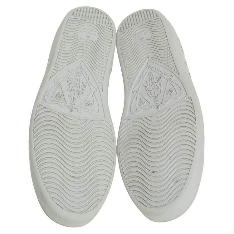 Pre Owned Gucci Cream/White Rose Print Canvas And Leather Ace Sneakers Size 40.5