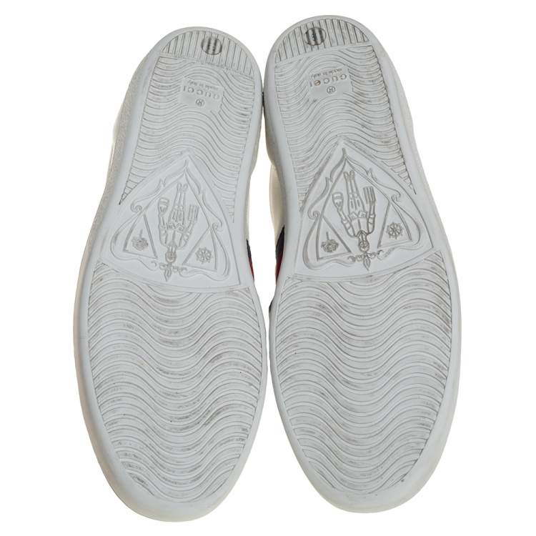 Pre Owned Gucci White Leather Ace Beaded Bow Low Top Sneakers Size 39