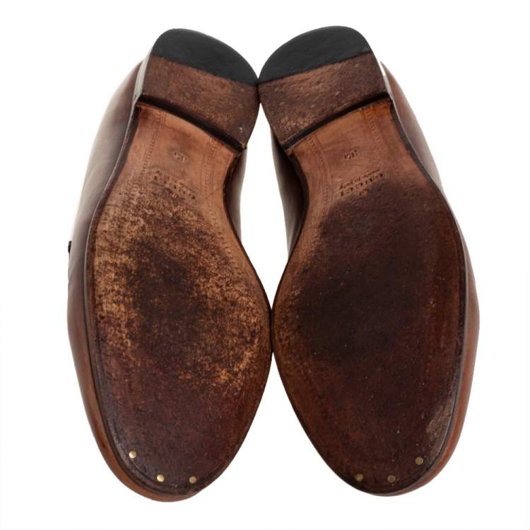 Pre Owned Gucci Brown Leather Horsebit Loafers Size 35