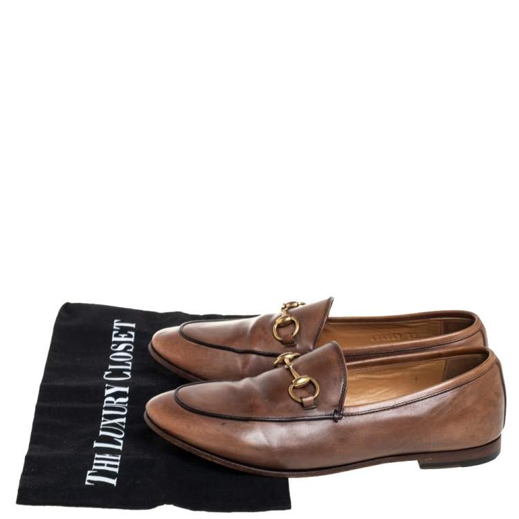 Pre Owned Gucci Brown Leather Horsebit Loafers Size 35