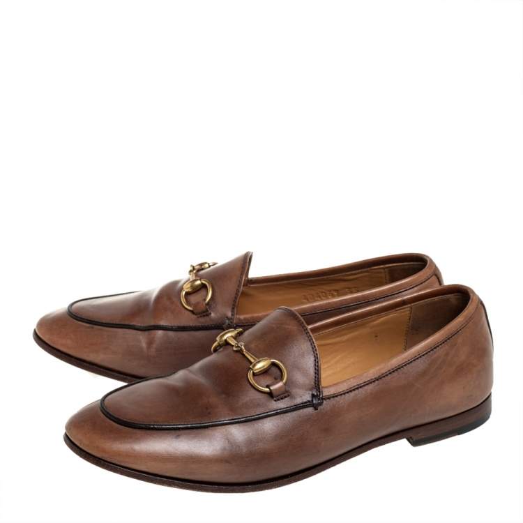 Pre Owned Gucci Brown Leather Horsebit Loafers Size 35