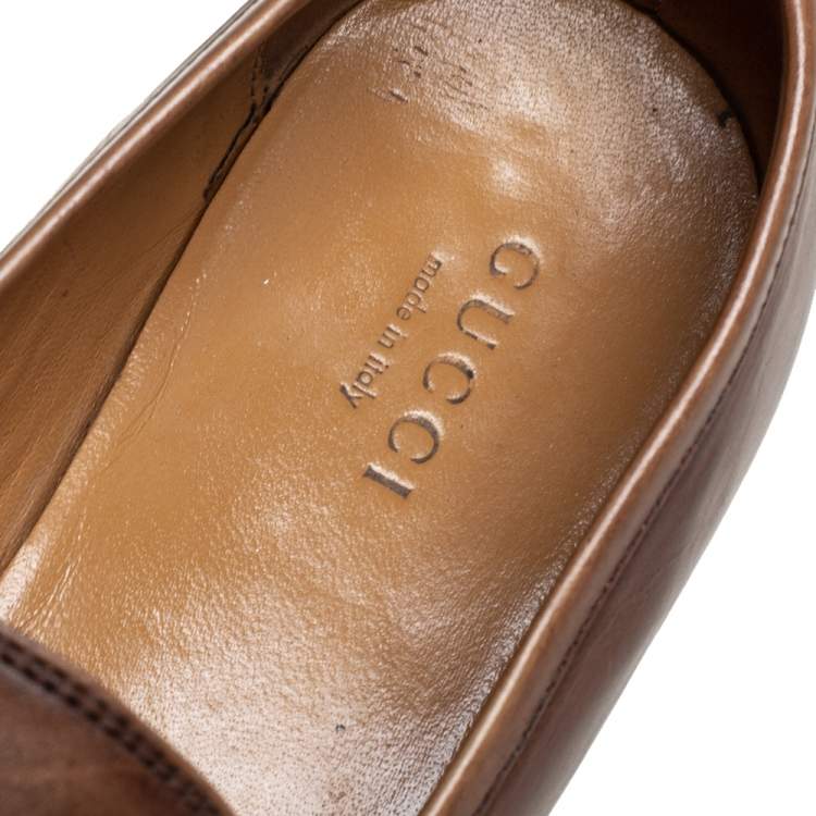 Pre Owned Gucci Brown Leather Horsebit Loafers Size 35