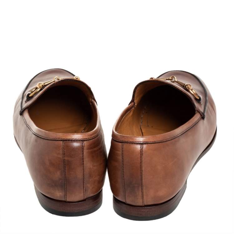Pre Owned Gucci Brown Leather Horsebit Loafers Size 35