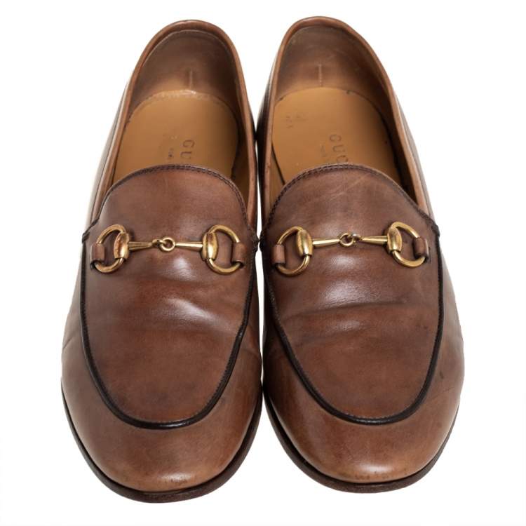 Pre Owned Gucci Brown Leather Horsebit Loafers Size 35