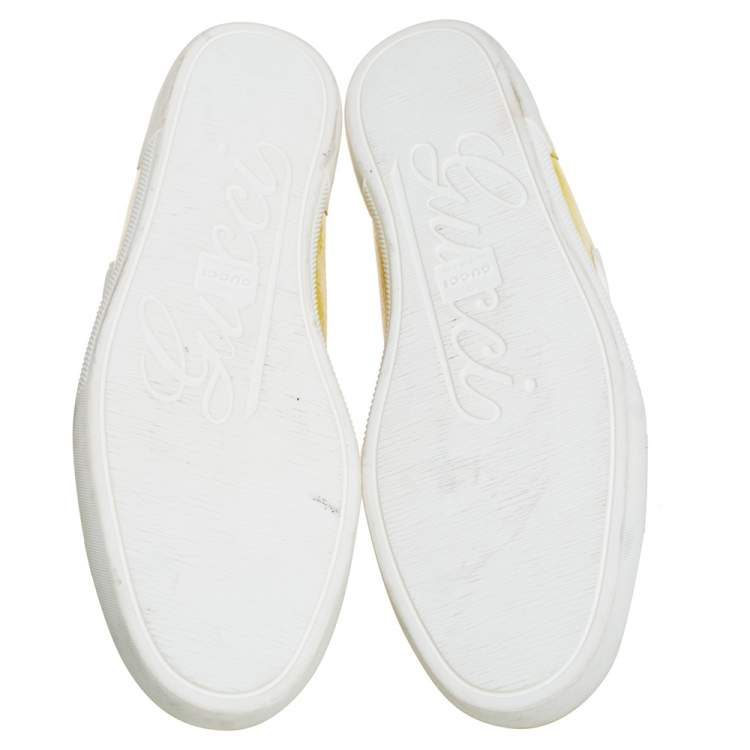 Pre Owned Gucci Yellow/White Canvas and Patent Leather High Top Sneakers Size 41