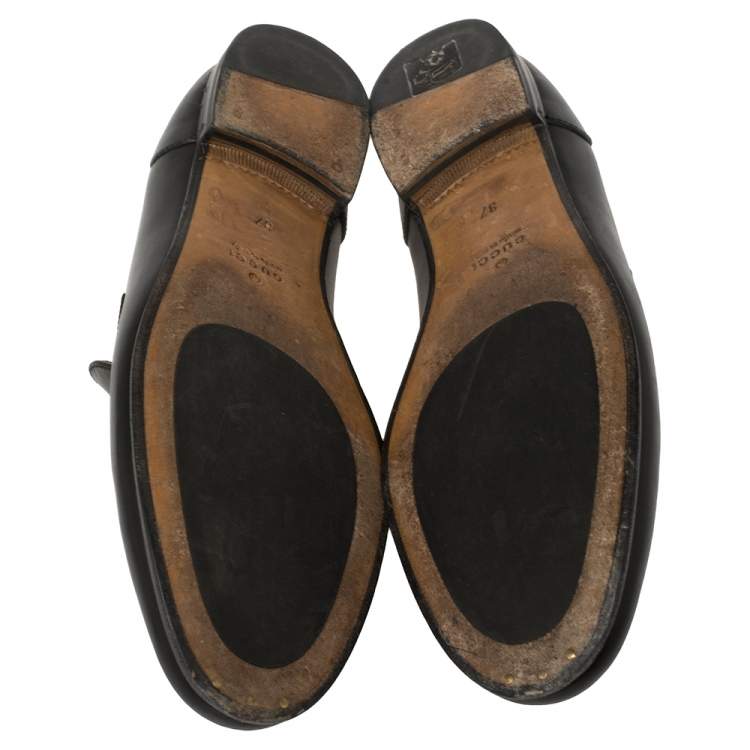 Pre Owned Gucci Black Leather Jordaan Loafers Size 37