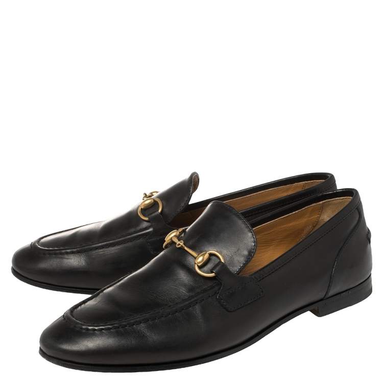 Pre Owned Gucci Black Leather Jordaan Loafers Size 37