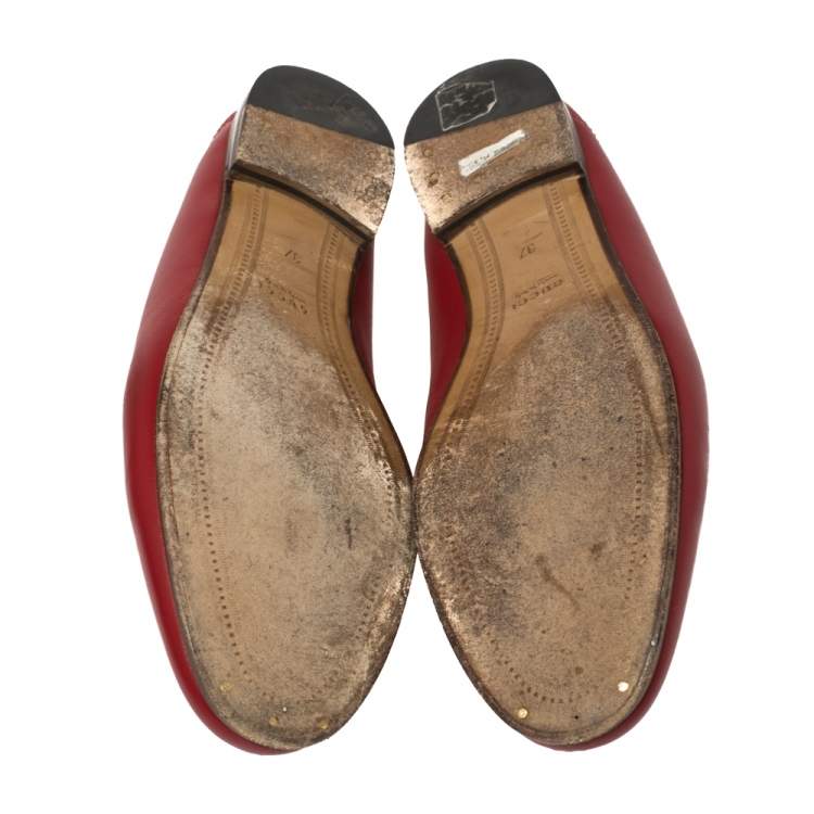 Pre Owned Gucci Red Leather Foldable Slim Horsebit Loafers Size 37