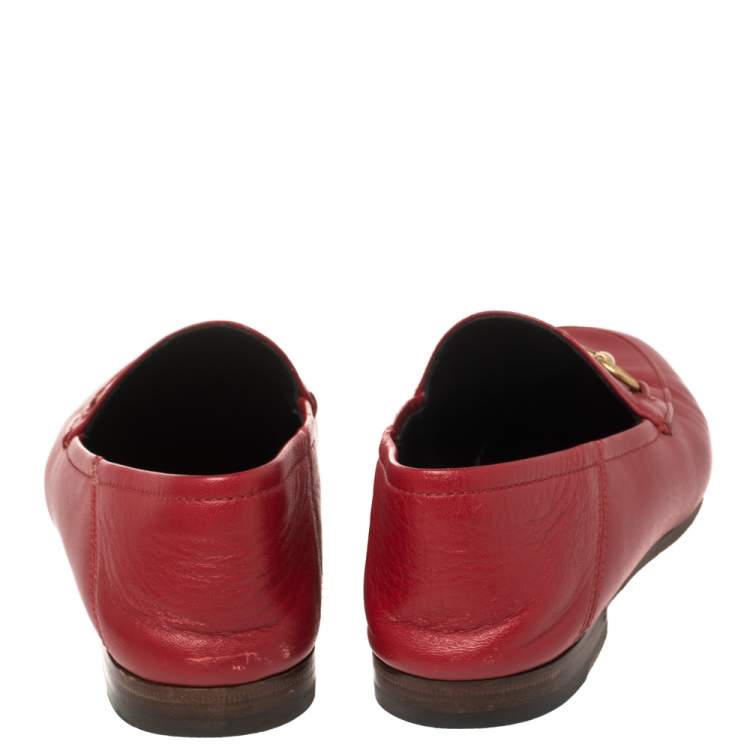 Pre Owned Gucci Red Leather Foldable Slim Horsebit Loafers Size 37