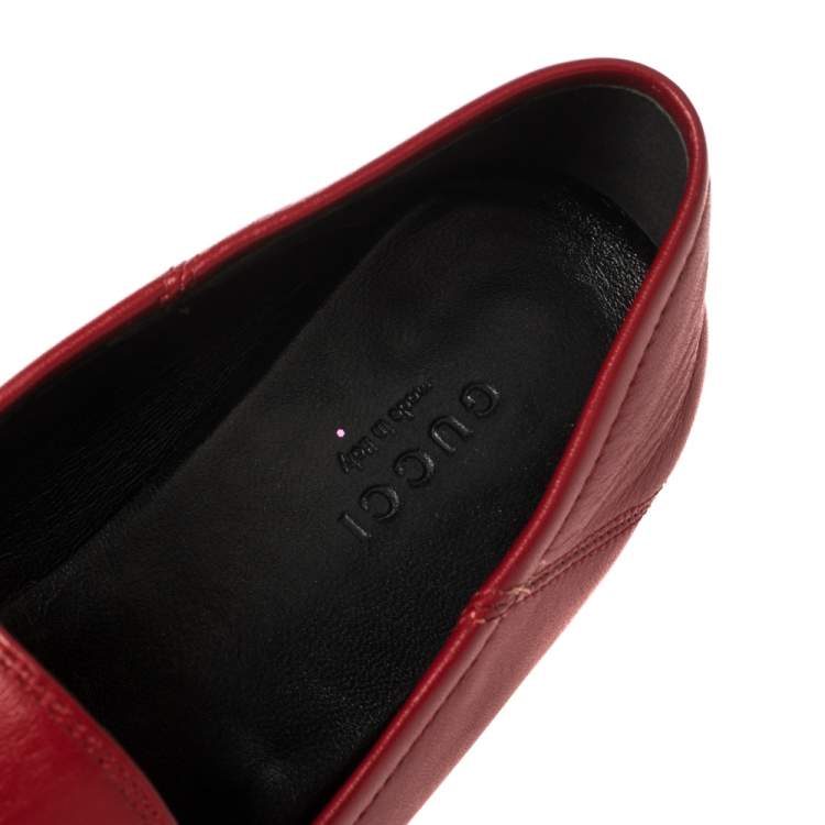 Pre Owned Gucci Red Leather Foldable Slim Horsebit Loafers Size 37