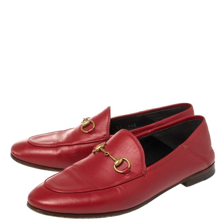 Pre Owned Gucci Red Leather Foldable Slim Horsebit Loafers Size 37