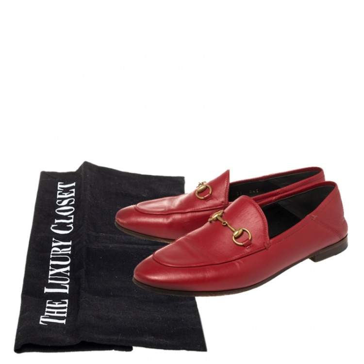 Pre Owned Gucci Red Leather Foldable Slim Horsebit Loafers Size 37