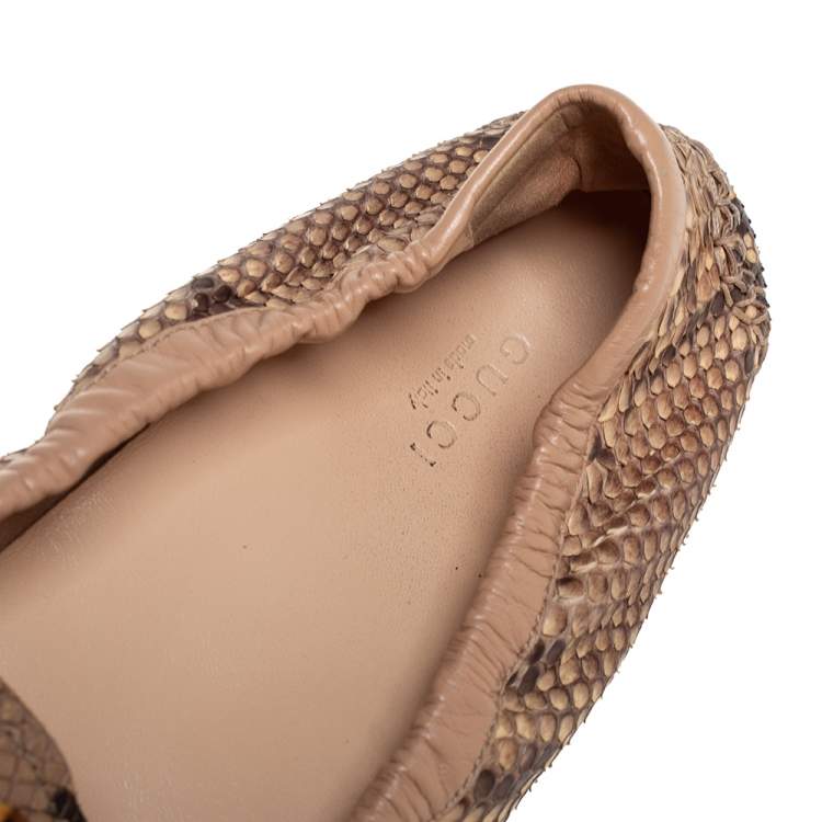 Pre Owned Gucci Beige Python Leather Bamboo  Loafers Size 39.5