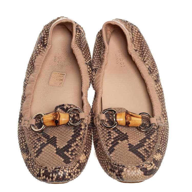 Pre Owned Gucci Beige Python Leather Bamboo  Loafers Size 39.5