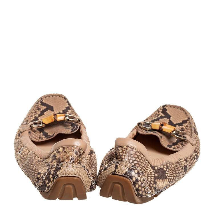 Pre Owned Gucci Beige Python Leather Bamboo  Loafers Size 39.5