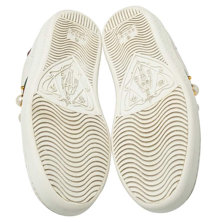 Pre Owned Gucci White Leather And Canvas Ace Sneakers Size 36
