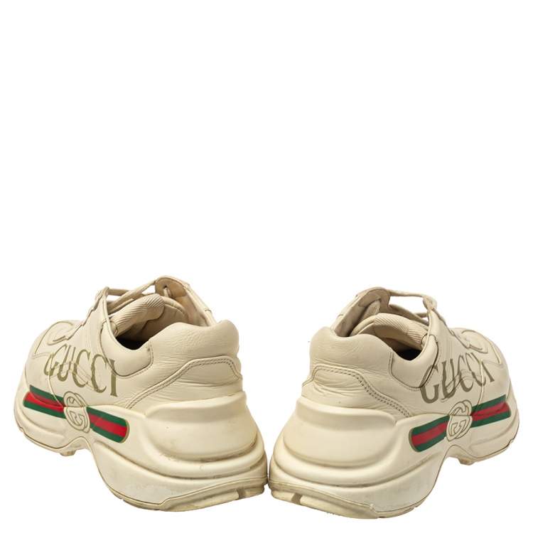 Pre Owned Gucci White Leather Rhyton Sneakers Size 36