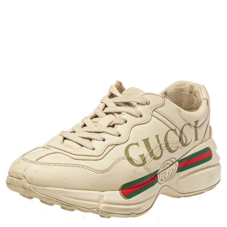 Pre Owned Gucci White Leather Rhyton Sneakers Size 36