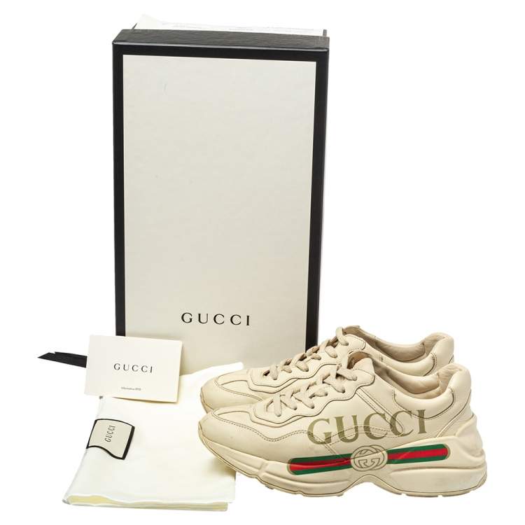 Pre Owned Gucci White Leather Rhyton Sneakers Size 36