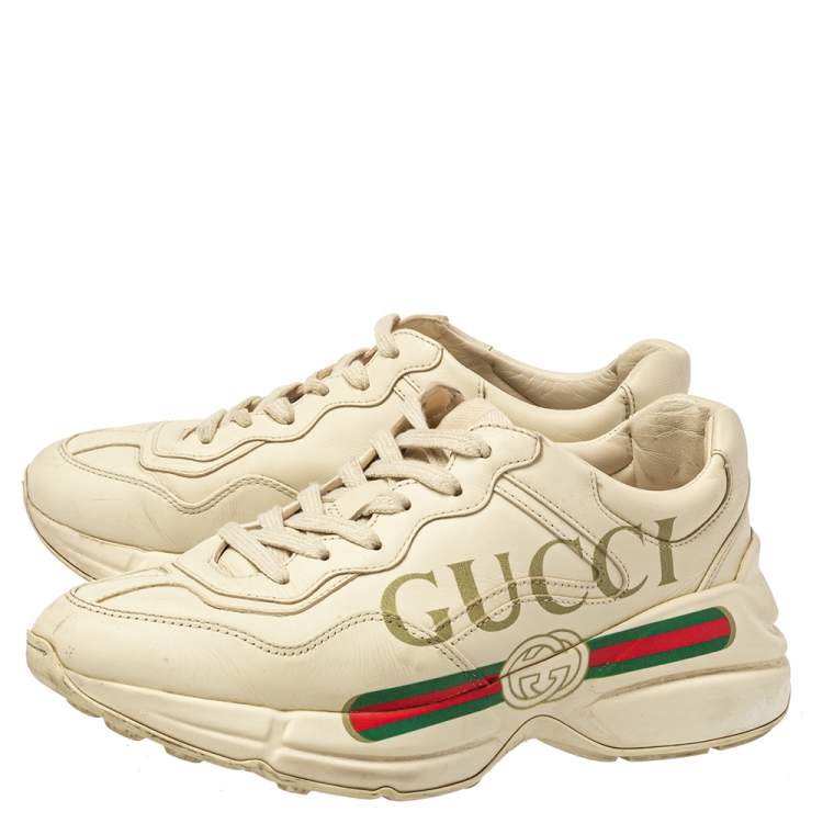 Pre Owned Gucci White Leather Rhyton Sneakers Size 36