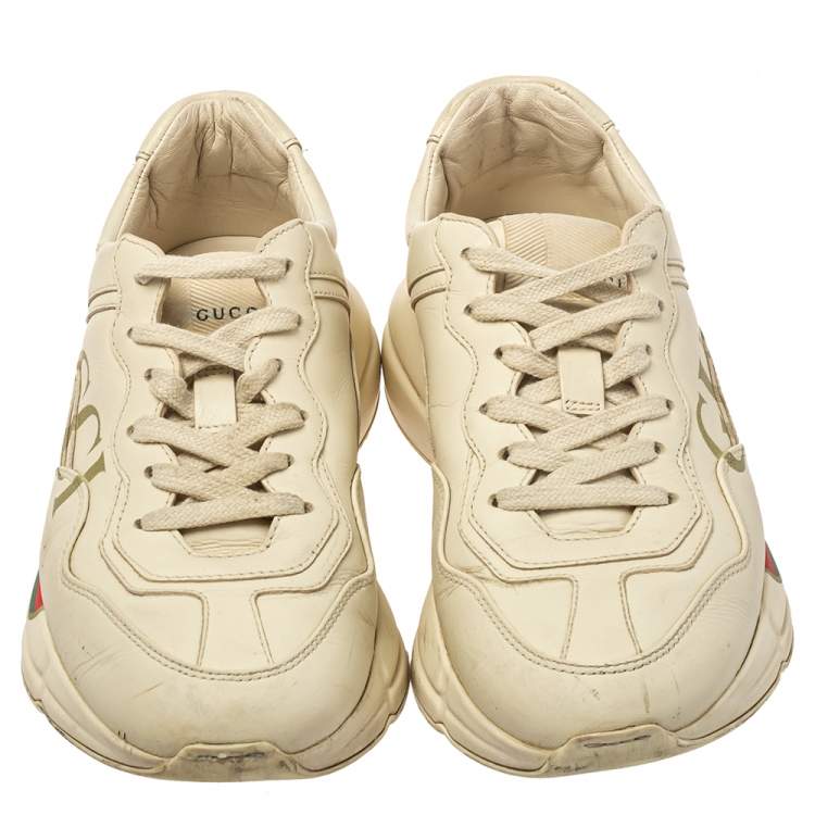 Pre Owned Gucci White Leather Rhyton Sneakers Size 36