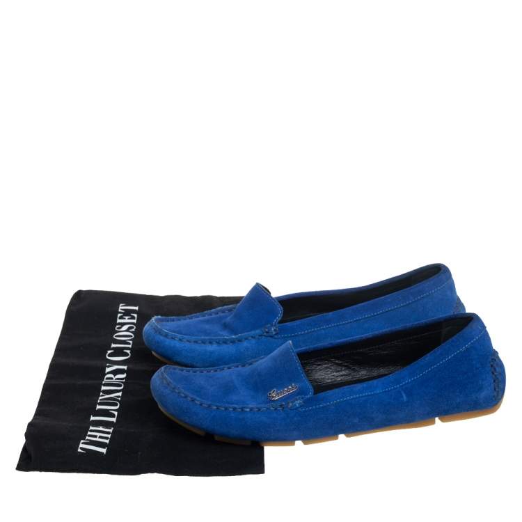 Pre Owned Gucci Blue Suede Slip On  Loafers Size 37