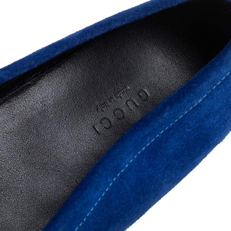 Pre Owned Gucci Blue Suede Slip On  Loafers Size 37