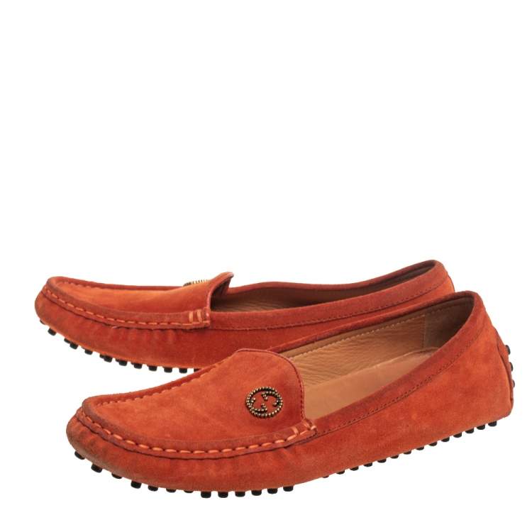 Pre Owned Gucci Tan Suede Slip On Loafers Size 36.5