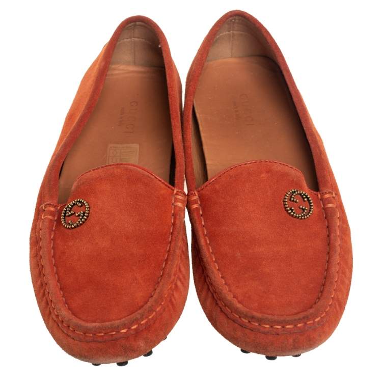 Pre Owned Gucci Tan Suede Slip On Loafers Size 36.5