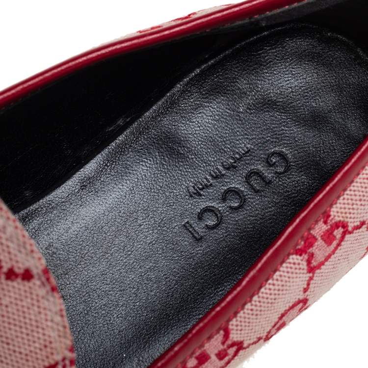 Pre Owned Gucci Red GG Canvas Jordaan Horsebit Slip On Loafers Size 36.5