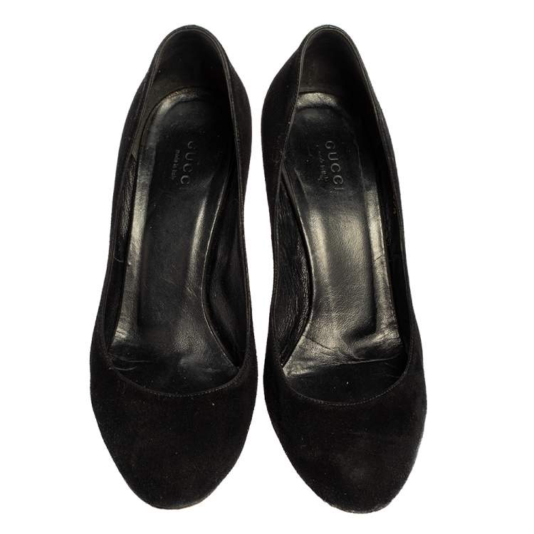 Pre Owned Gucci Black Suede Slip On Pumps Size 37
