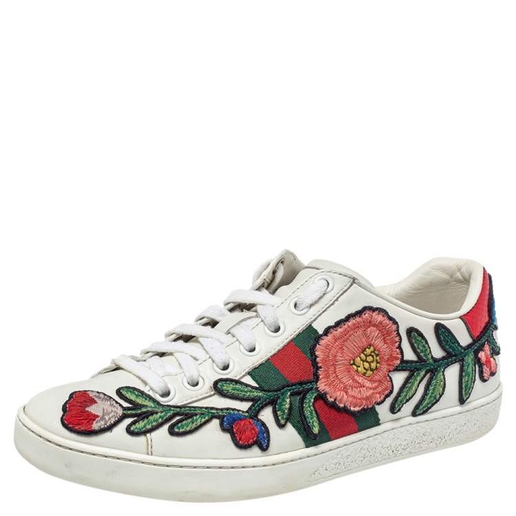 Pre Owned Gucci White Leather Ace Web Low Top Sneakers Size 35.5